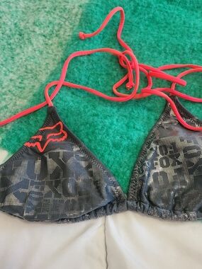 Fox Women's Black Swim Triangle Top with Neon Pink Straps